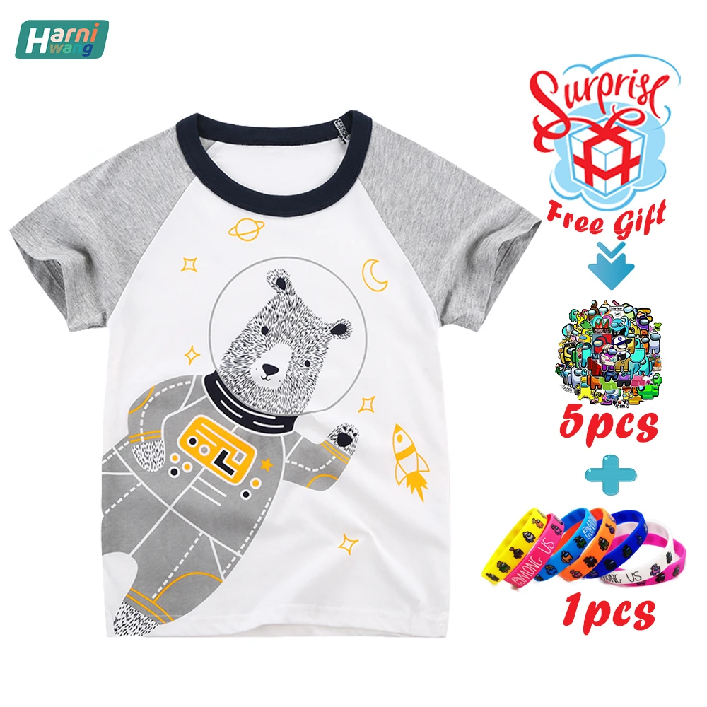 

Watermark Technology Children's Cotton T-shirt Breathable Comfortable Top Suitable For 2-8 Years Old Baby Activities Free Gifts