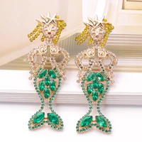 mermaid hanging earrings trendy full rhinestone cz earrings wholesale luxury jewelry dangle drop ear ring accessories for women
