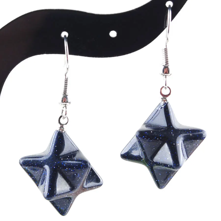 

WOJIAER Free Shipping Blue Sand Octagonal Star Dangle Earring Natural GemStone Hook Earrings Women Jewelry Findings R3136
