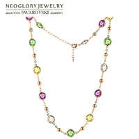 neoglory crystal colorful round beads long charm necklace classic two uses dress party embellished with crystals from swarovski