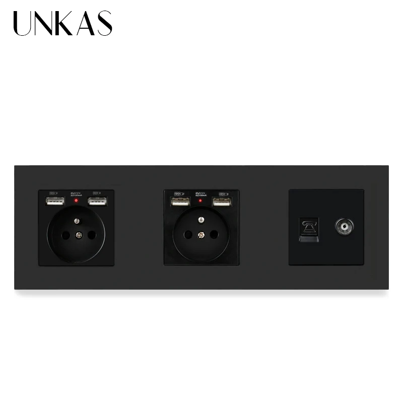 Пластиковая двойная французская стандартная розетка UNKAS PC с 4 USB портами для