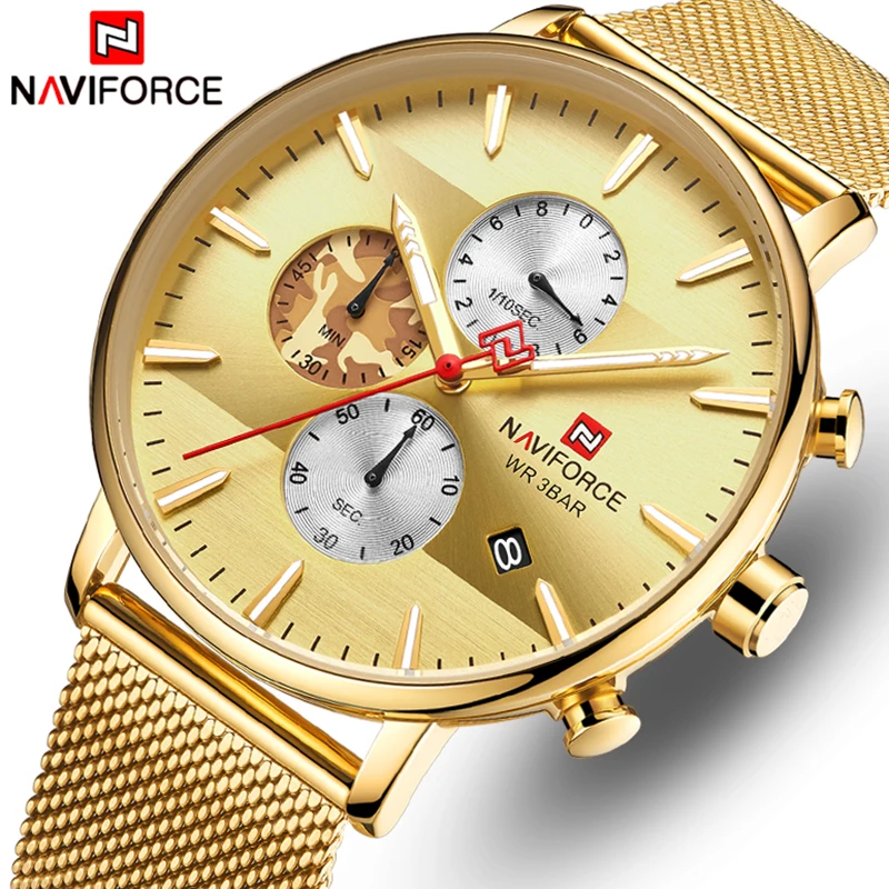 NAVIFORCE мужские модные кварцевые часы люксовый бренд хронограф из нержавеющей стали наручные часы мужские водонепроницаемые аналоговые Мужские часы
