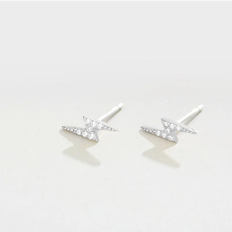 

925 Sterling Silver Simple Fashion Crystal Lightning Stud Earrings Women Exquisite Student Girlfriend Jewelry Accessories