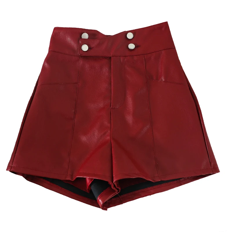 Шорты из ПУ кожи MUMUZI осенняя одежда короткие брюки с высокой талией прямые