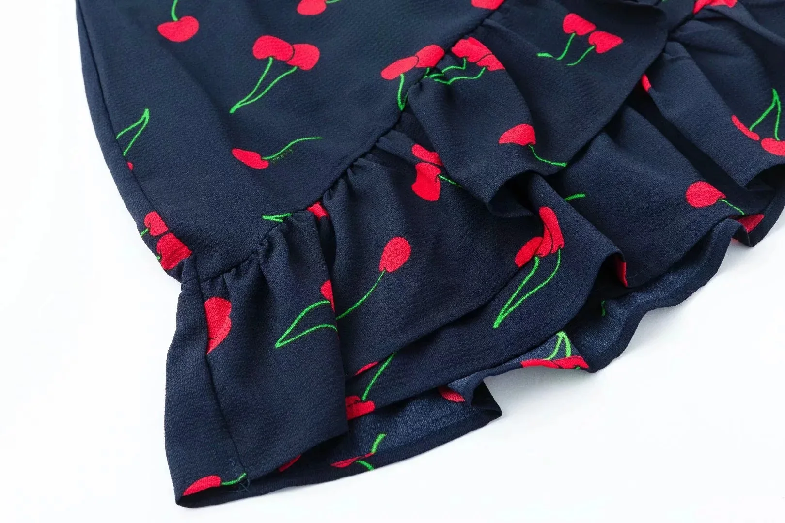 Cherry Printed Skirt Flounced Hanging Shoulder Boob Tube Top Horizontal Neck Dress | Женская одежда