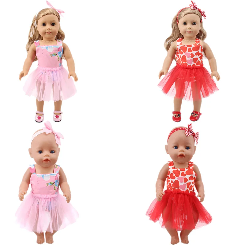 

Hot Dress Set headband+Halter Tops+Yarn Skirt For 18Inch American Doll Girl 43cm New Born Baby Doll Clothes Accessories Kid Gifs