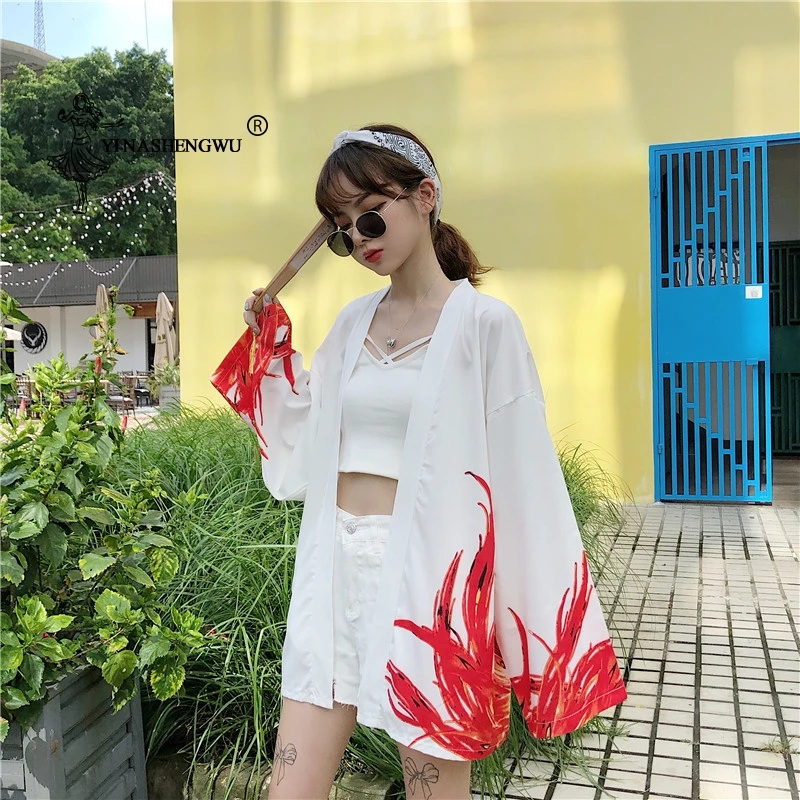 Yukata женский японский кимоно кардиган с принтом дракона рубашка с длинными рукавами Повседневные кимоно Femme Kawaii азиатское Кимоно костюмы косплей