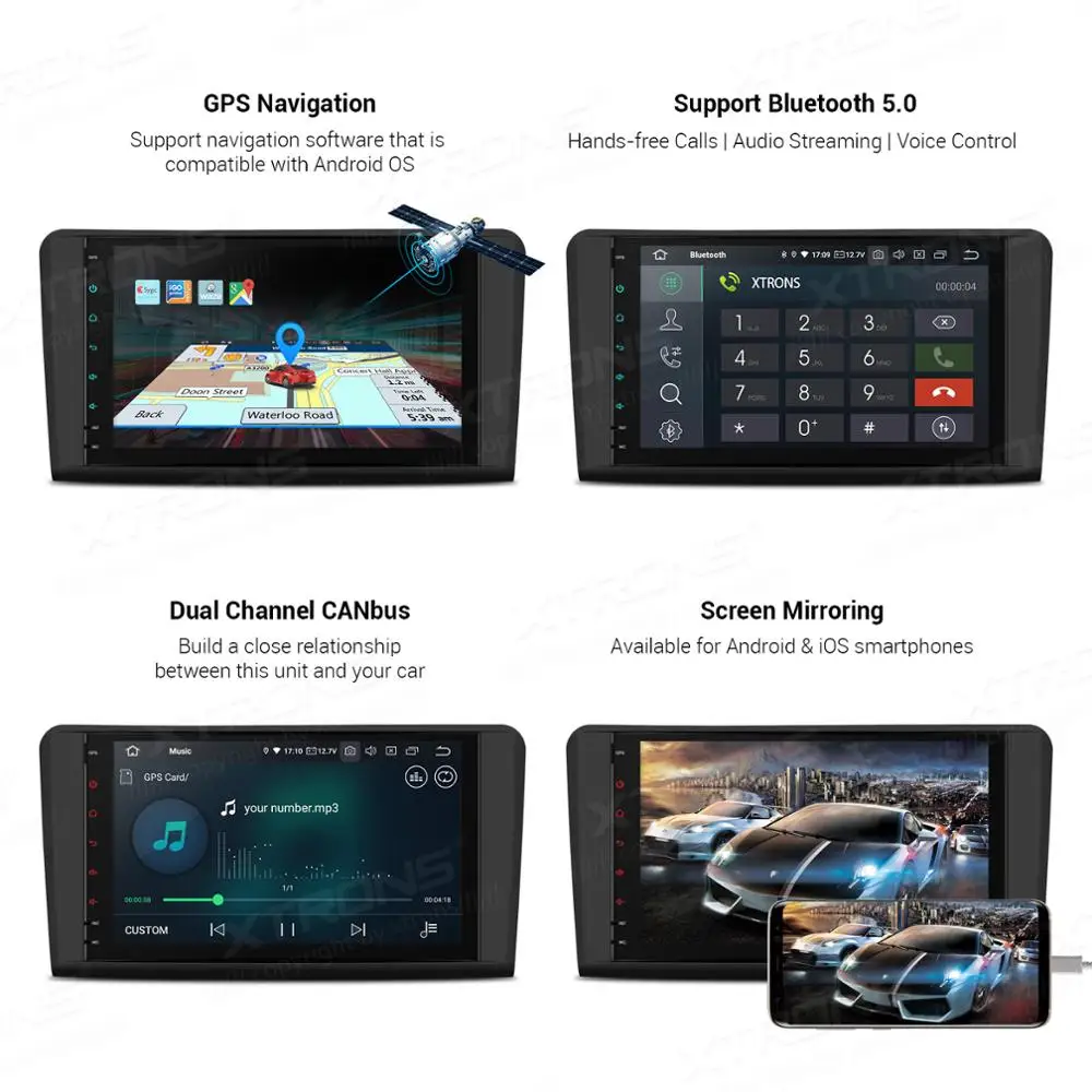 XTRONS Android 10 Qualcomm Bluetooth 5 0 автомобильный стерео плеер радио GPS для Mercedes Benz W164 ML300 ML350