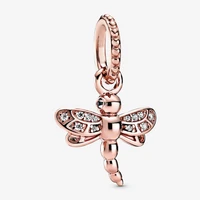 spring new style rose gold shiny dragonfly pendant fashion trend dragonfly necklace pendant female fit original beads charms