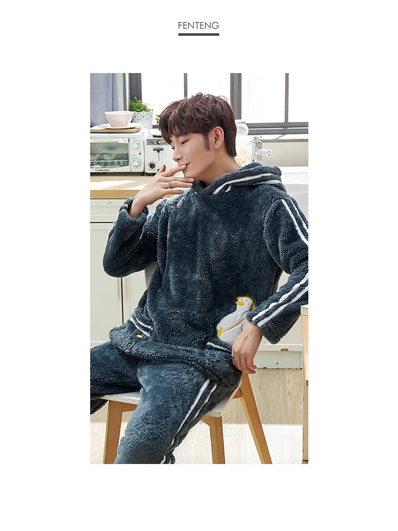 JRMISSLI Пижама с капюшоном наборы для женщин мультфильм пижамы Пары Loungewear Lover Pyjama Мужская одежда для сна - Цвет: Men