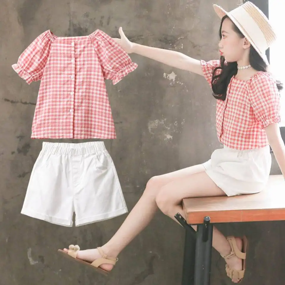 Новая распродажа 2 цвета комплекты одежды для девочек летняя однобортная