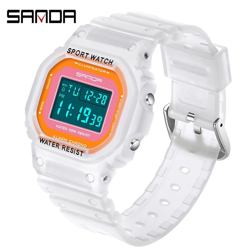

Часы наручные SANDA мужские электронные, модные спортивные светодиодные цифровые, с прозрачным ремешком, для студентов