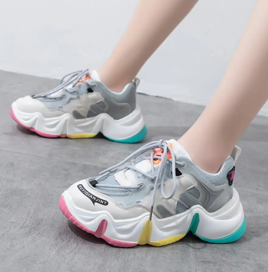 Женские кроссовки на платформе Повседневные Дышащие Мягкие массивной подошве