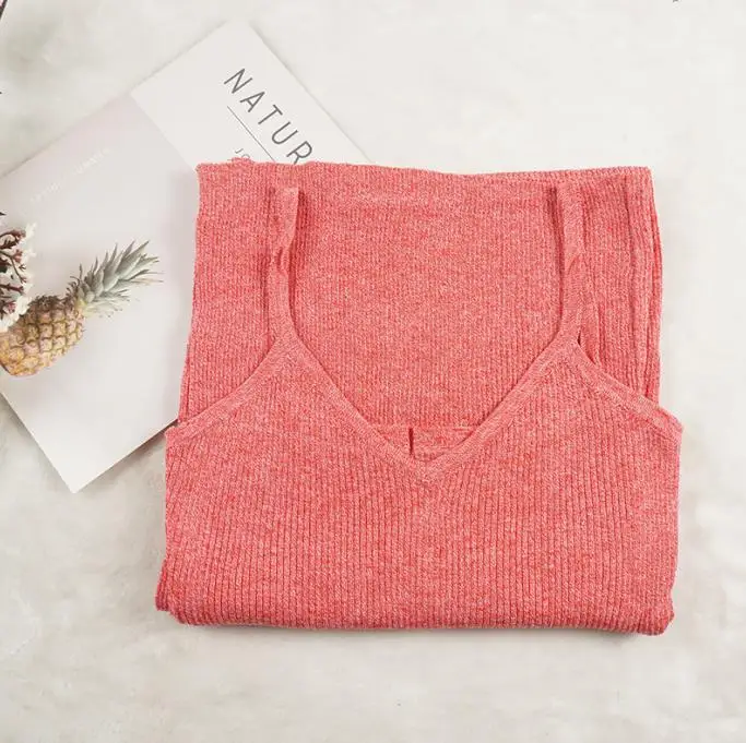 

2021 New Spring Summer Women Spaghetti Strap Dresses Sexy Split V-Neck Knitted Dress Female Sleeveless Bodycon Tank Dress