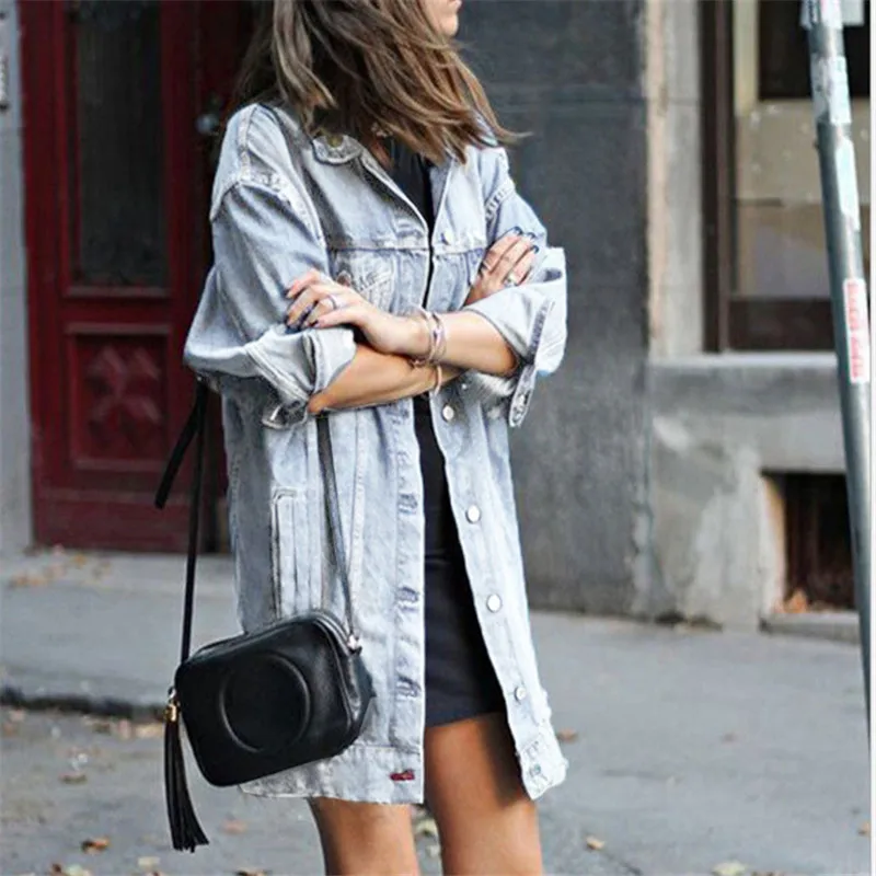 

Autumn Winter Solid Turn-down Collar Jean Jacket For Women Loose Casual Fashionable Women Coats Female Outwear Denim Feminine