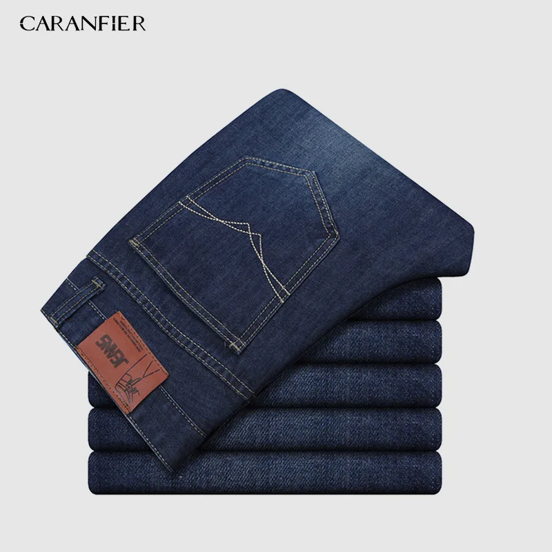 Dark blue CARANFIER, размер 38, 40, брендовые новые мужские тонкие эластичные джинсы, модные деловые классические стильные обтягивающие джинсы, джинсовые мужские штаны - Цвет: Dark blue