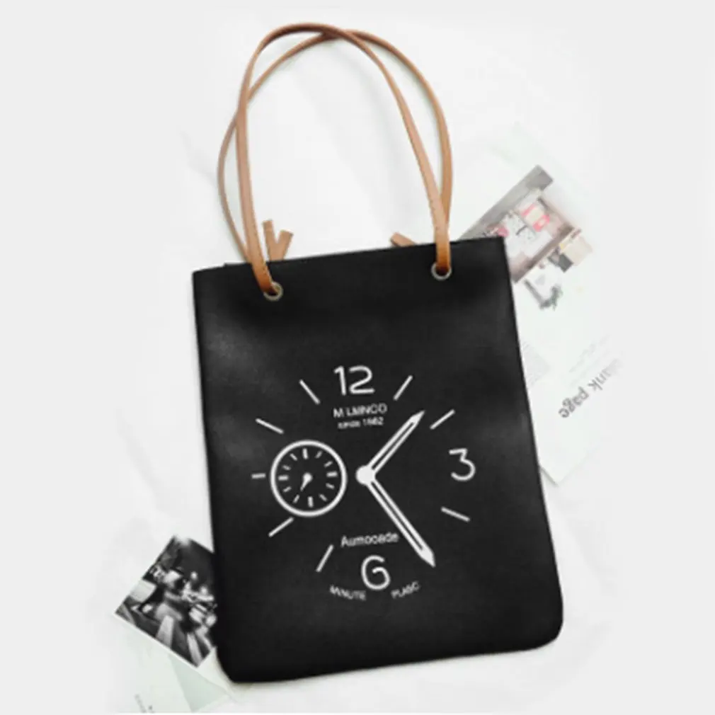 

Solid Color with Patterns Korean Vintage Women Tote Leather Handbags Shoulder Large Capacity Simple Reusable Bag