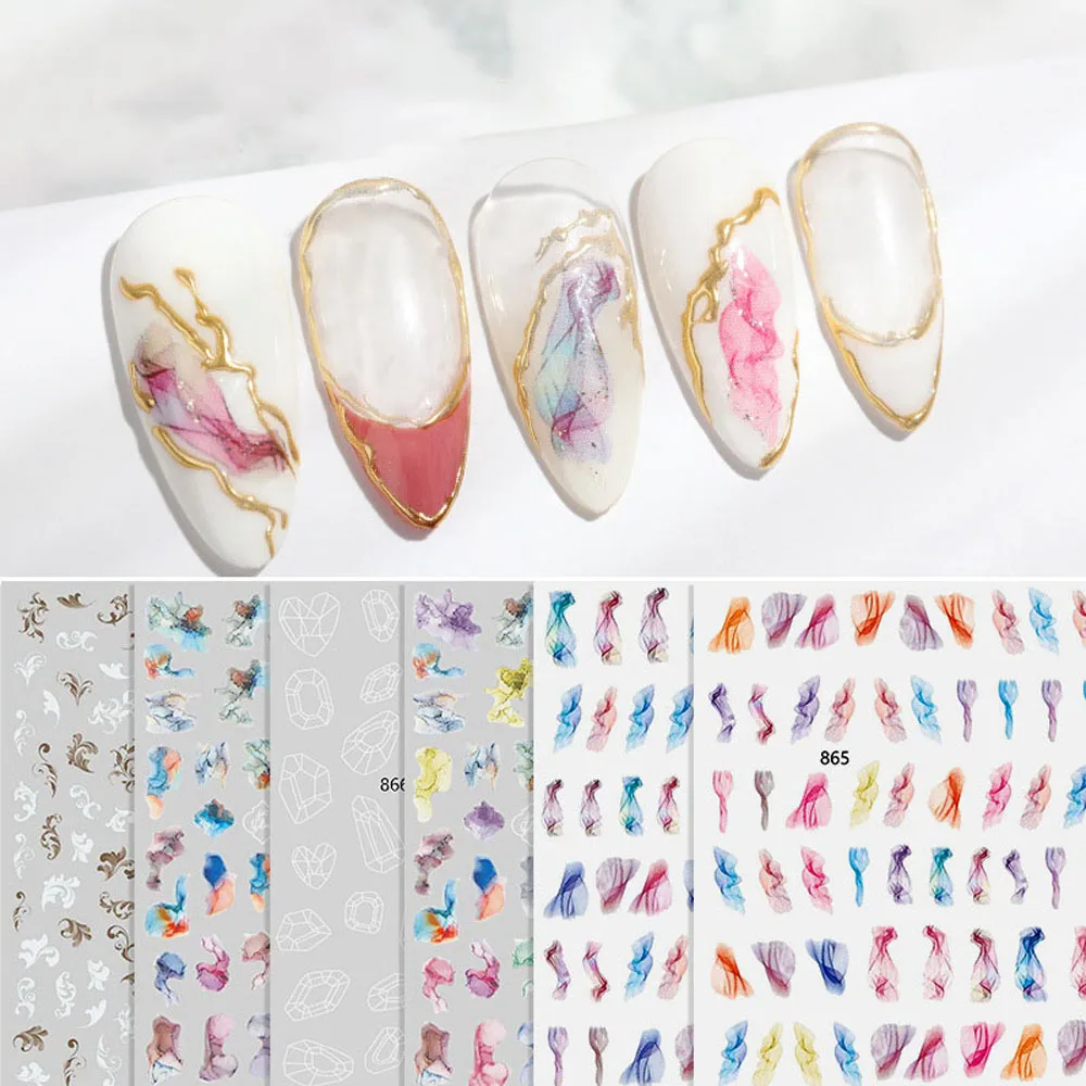 

1Pcs Applique Marble Pattern Gradient Nail Art Stickers Fashion Simple Design DIY Nail Art Decorations