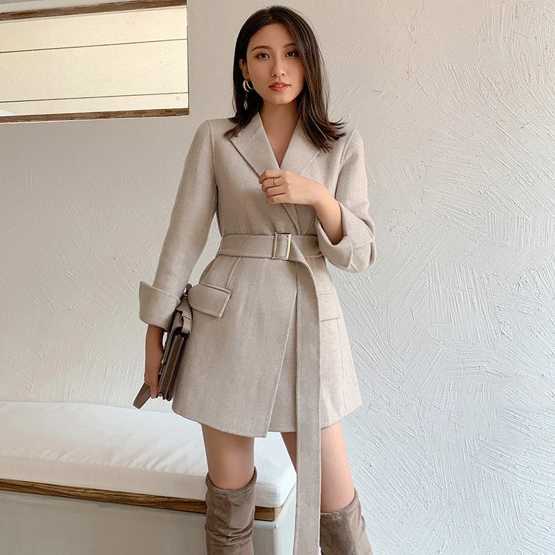 Женский шерстяной пиджак 2020 Новая мода утолщающий ремень светильник