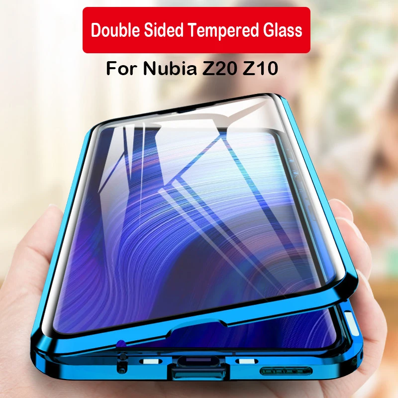 360 Полный Магнитный чехол для zte Nubia Z10, двусторонний чехол из закаленного стекла, металлический алюминиевый бампер для Nubia Z20 NX627J, чехол
