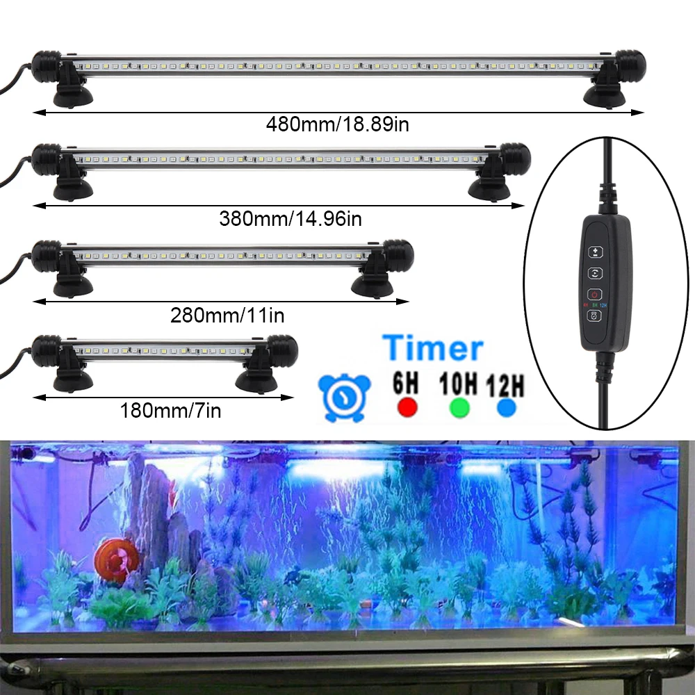 

18-48cm Submersible LED Aquarium Light Fish Tank Light with Timer Auto On/Off 3 Mode Dimmable IP68 Aquarium Lamp