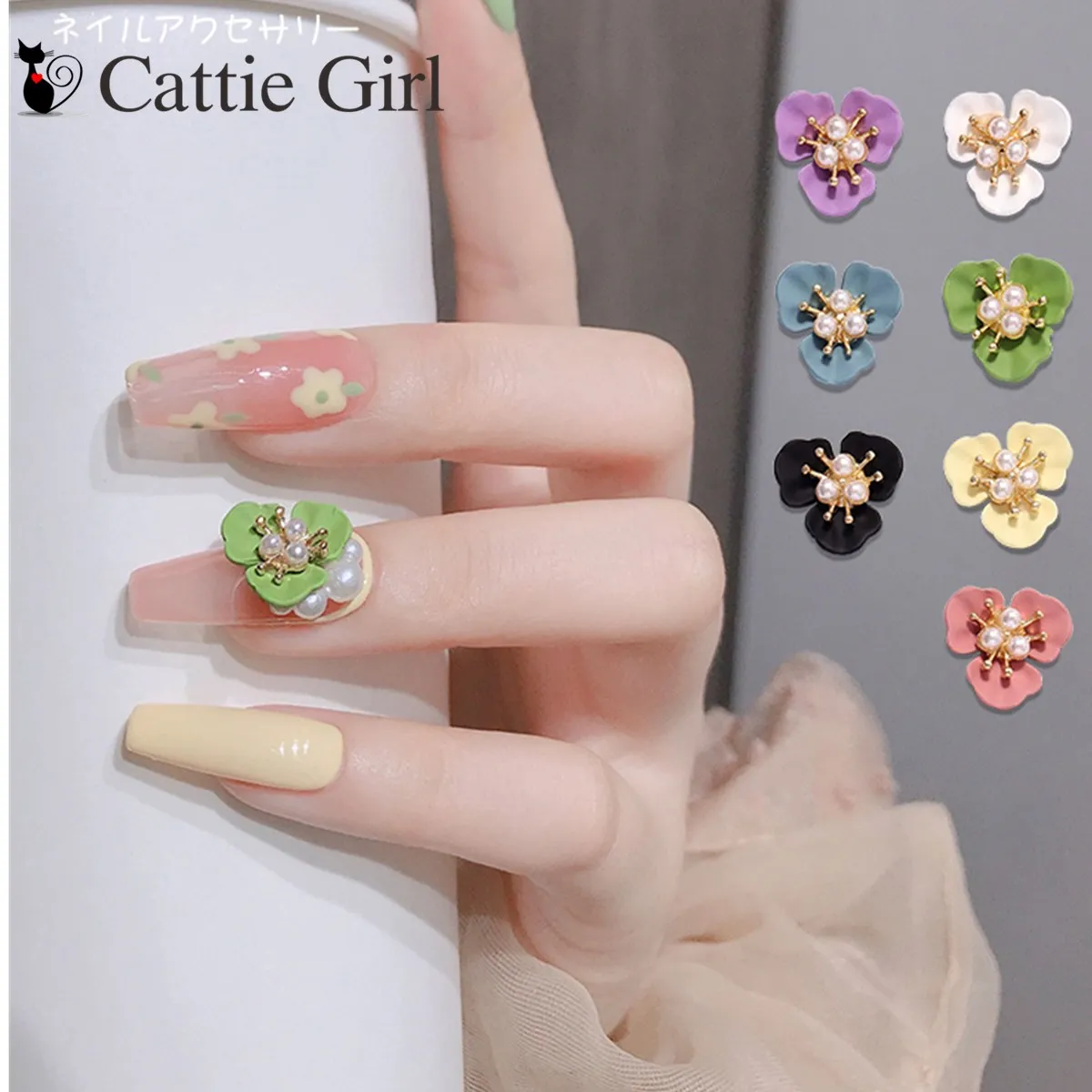 

2pcs Metal Flowers 3D Nail Decoration Metal Nail Art Decoration Pearl DIY Design Floral Decorations Manicure Set for Nails