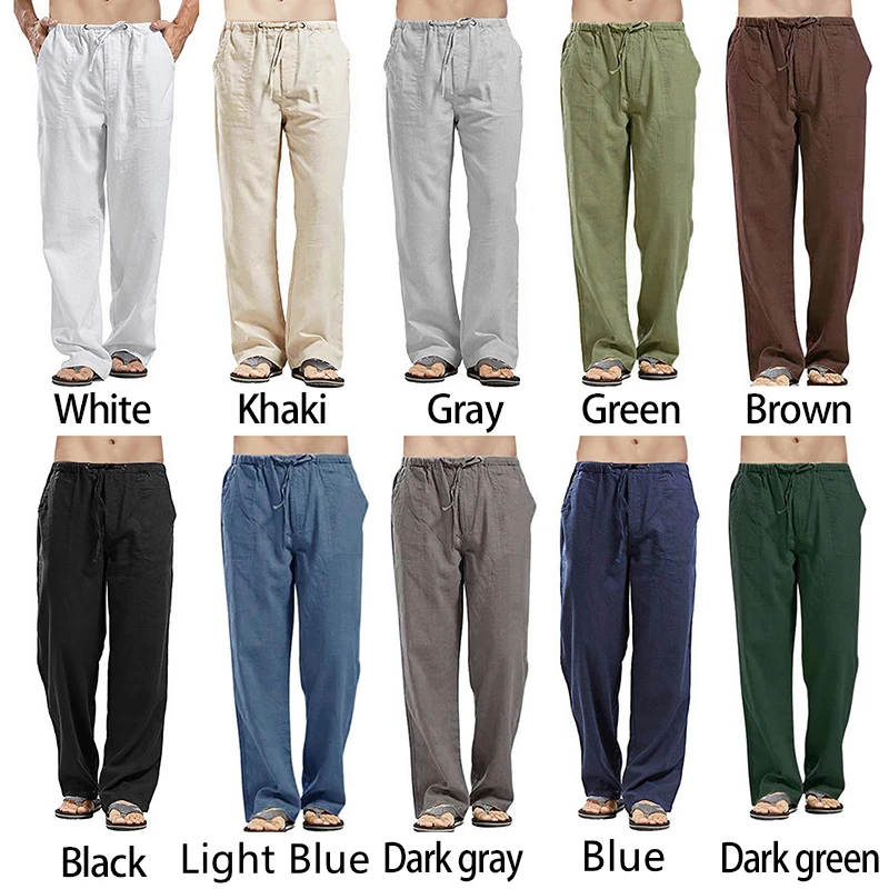 BOLUBAO Summer Men Solid Color Linen Pants Multi-Pocket Straight Casual Pants Large Size Breathable Light Loose Trousers Male images - 6