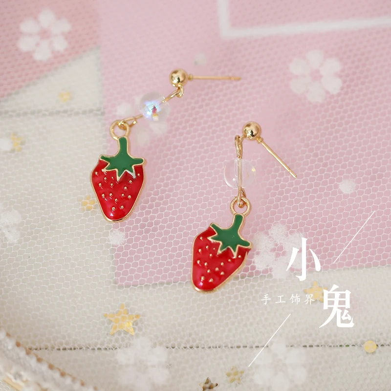 No. 9 earrings Милая решетка Клубника Лук Кружевная повязка-бандана для девочки мягкие японские игрушки KC аксессуары для волос повязка на голову боковая заколка женская соломенная шляпа - Цвет: No. 9 earrings