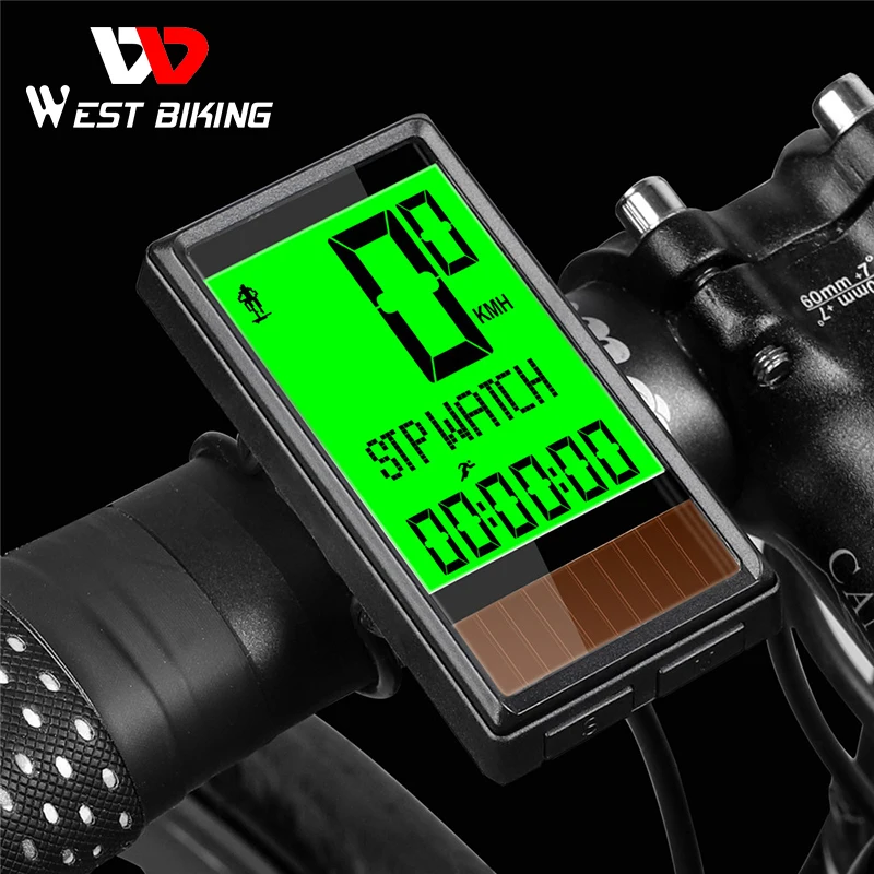 

WEST BIKING Bike Computer Wireless Solar Energy Cycling Odometer Speedometer Multifunction Bicycle Stopwatch with 5 Languages