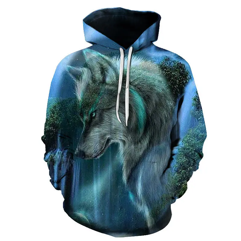 Мода 2020 3D принт узор с головой волка толстовка капюшоном Повседневная Толстовка