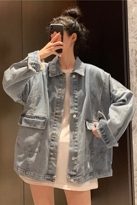 

2020 New Jeans Coat Women's Spring Autumn Loose Coat All-match Harajuku Retro Women's Long-Sleeved Upper Garment Female Jackets