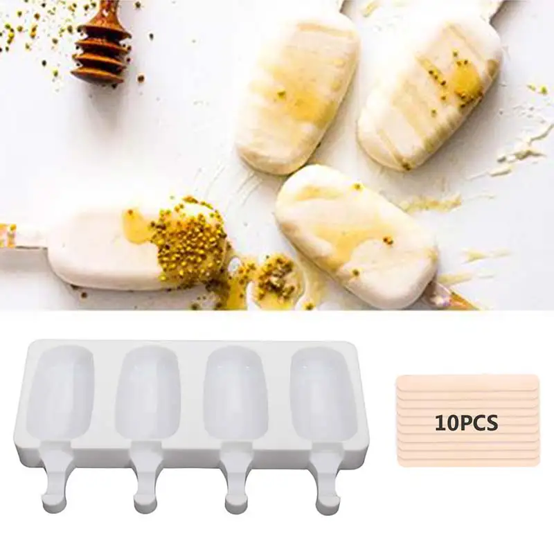 

Silicone Ice Cream Molds 4 Cell Ice Cube Tray Food Safe Popsicle Maker DIY Homemade Freezer Ice Lolly Mould Home Kitchen
