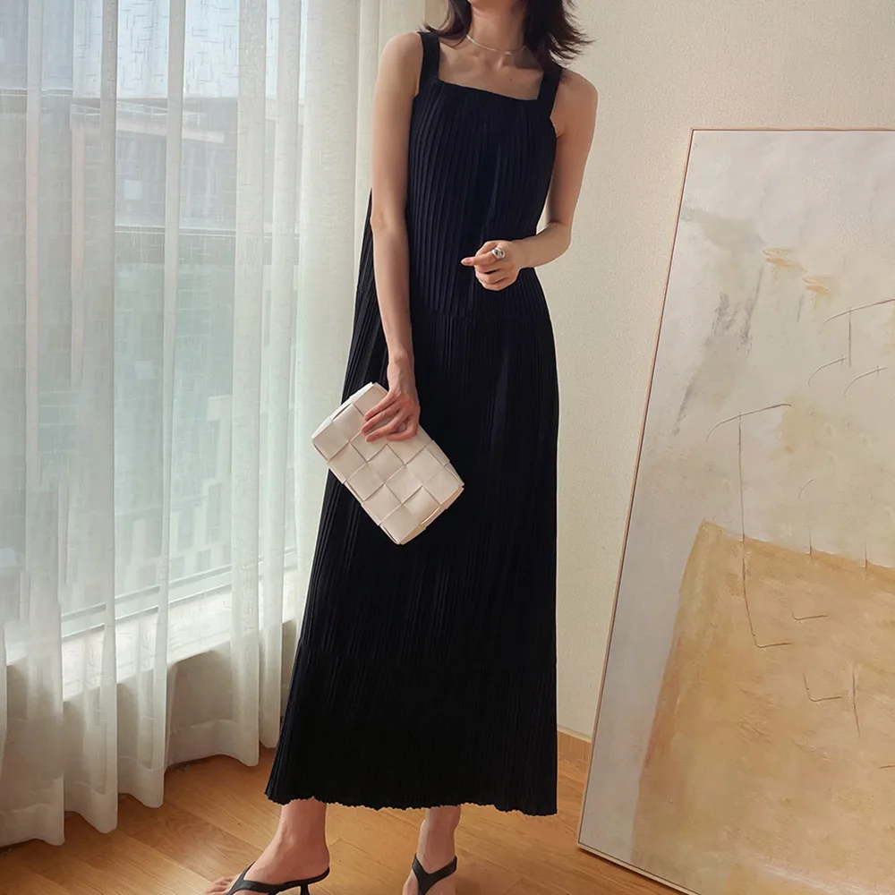 

2022 Summer Women Dress Black Long Dress Korea Fashion Braces Skirt Ladies Casual Loose Beach Dresses Women Clothes for Party
