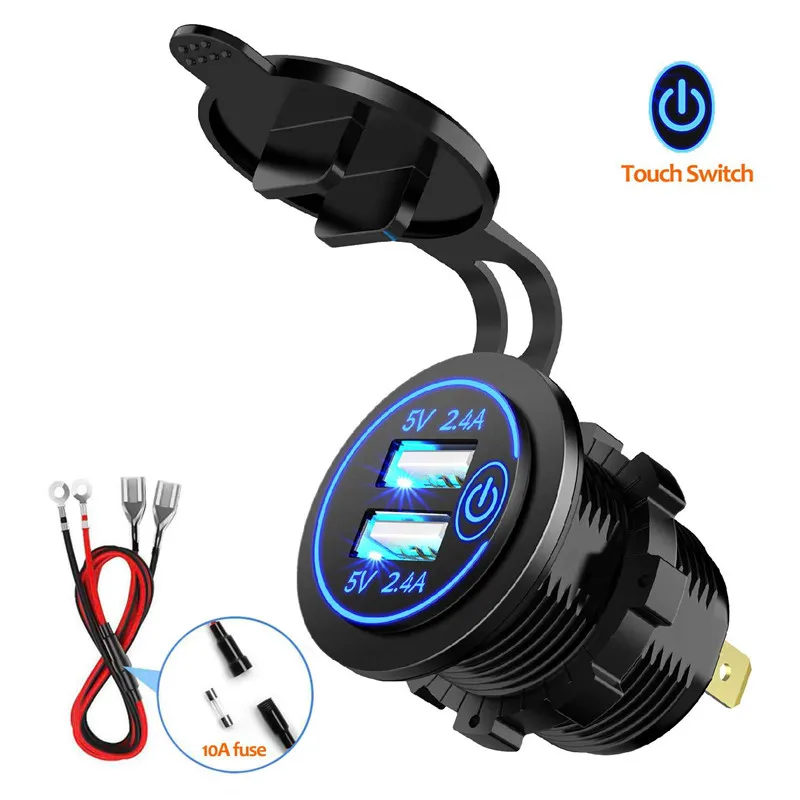 

Car Motorcycle Cigarette Lighter Dual USB Charger 12V-24V Car Boat Motorcycle Cigarette Lighter Sockets Power Plug Outlet LED