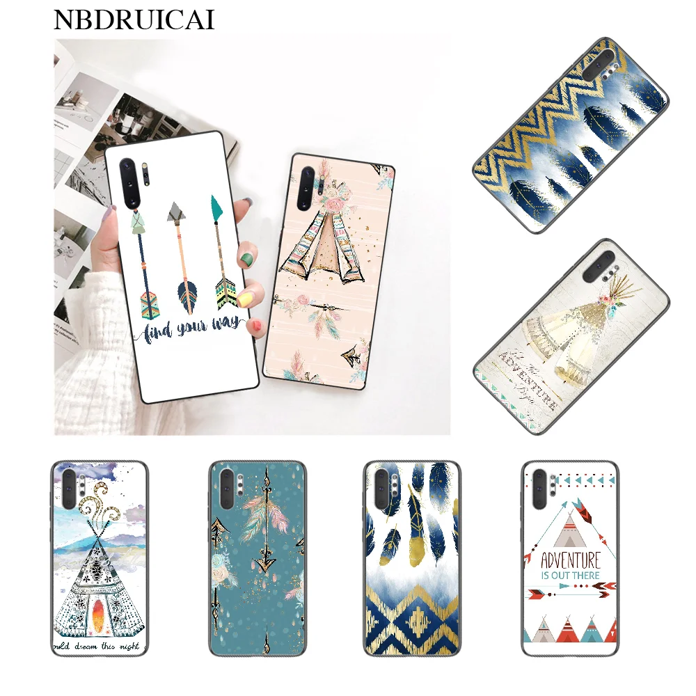 NBDRUICAI Boho Western Teepee стрелы перья ТПУ черный чехол для телефона Корпус Samsung Note 3 4 5 7 8 9 10