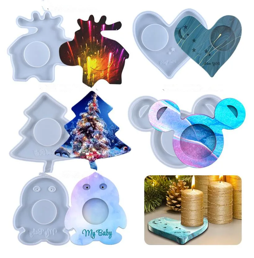 

DIY Crystal Epoxy Resin Mold Heart Shaped Star Candle Holder Coaster Silicone Mold For Resin