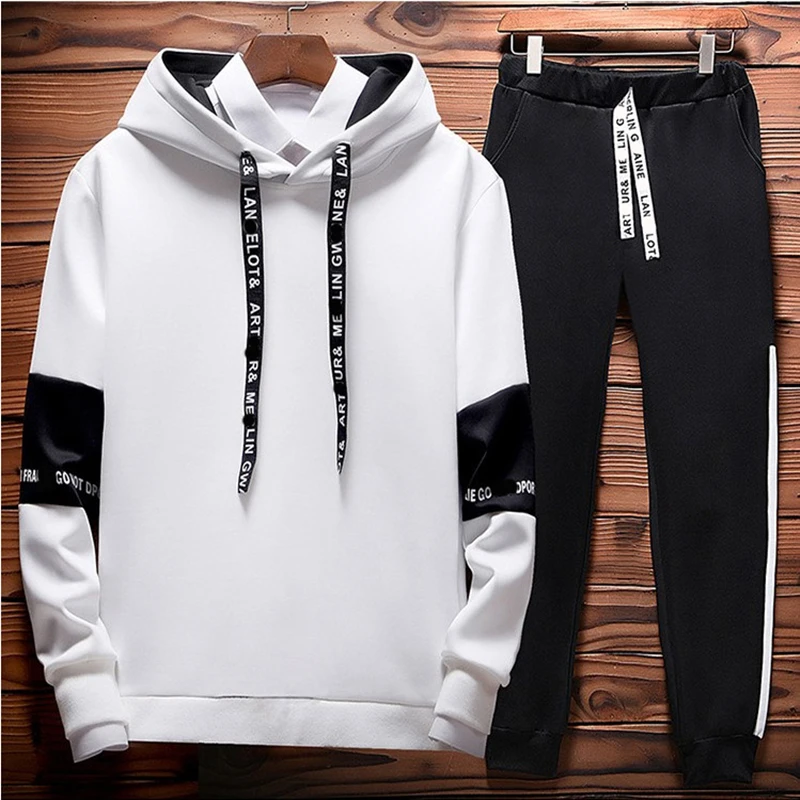 

Spring Autumn Colorblock Men's Sweatshirt suit Fashion Casual Men's pullover Cotton High Quality Men's Hooded pants 2 piece set