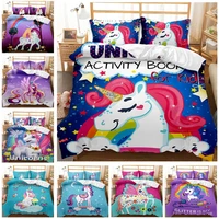 2021 hot style 3d digital unicorn printing polyester bedding set 1 duvet cover 12 pillowcases bed in a bag useu ausize