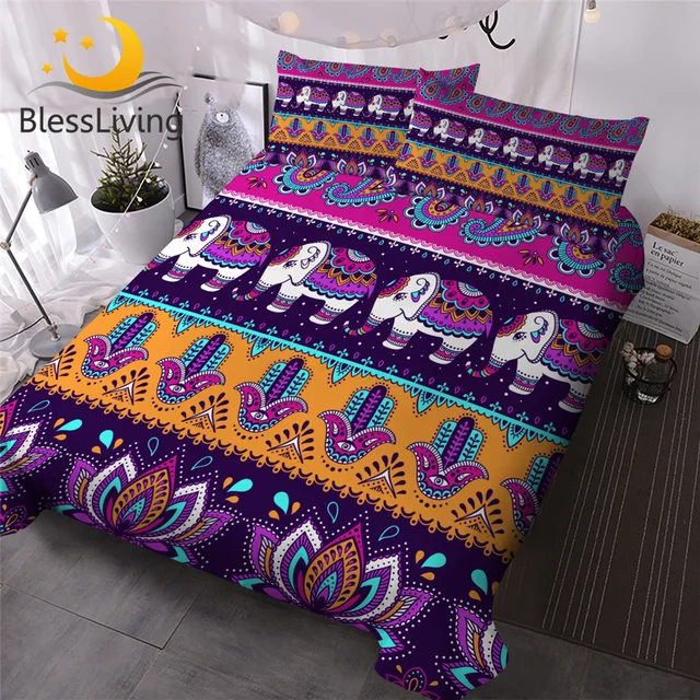 BlessLiving Boho Bedding Striped Bohemian Duvet Cover Tribal Paisley Elephant Bed Set Hamsa Hand Vintage Southwestern Bedspread 1