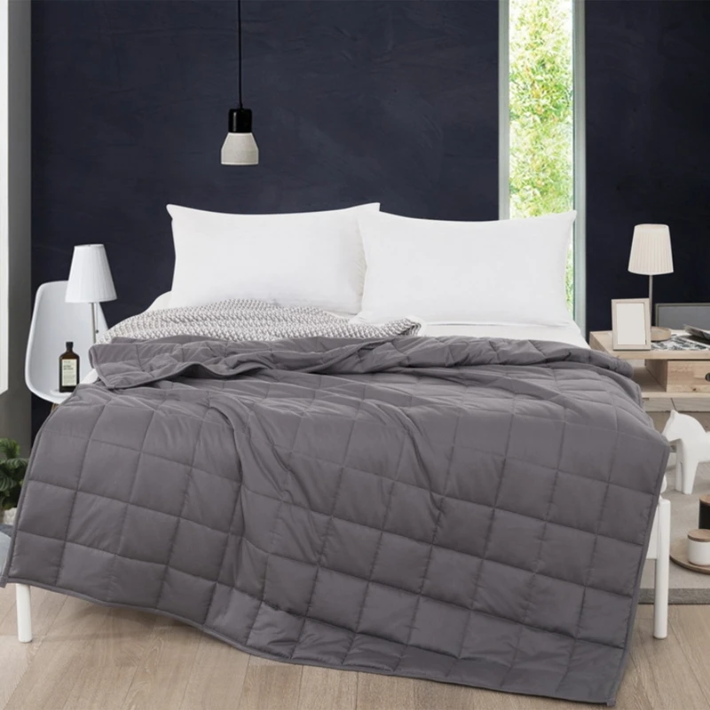 

Adult Kids Gray Heavy Gravity Weighted Blanket with Glass Beads Breathable Cotton Reduce Anxiety Decompression Calm Sle