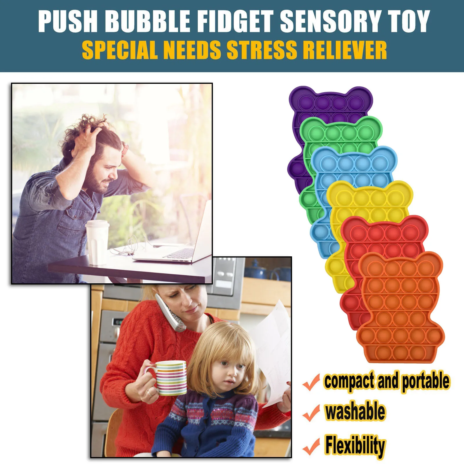 Empujar Dimple Fidget sensorial juguete alivio del estr&eacute;s juguete Alivio de los ni&ntilde;os adultos juguete para apretar blando divertido juguetes anti estr&eacute;s-1