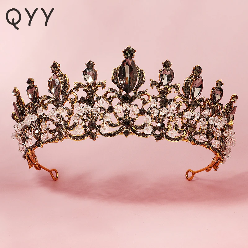 QYY ручной работы с украшением в виде кристаллов и короны древнее золото вечерние