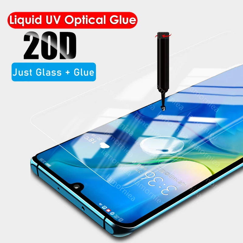 Жидкое закаленное стекло 100D с УФ клеем для Huawei P30 Pro защитная пленка экрана