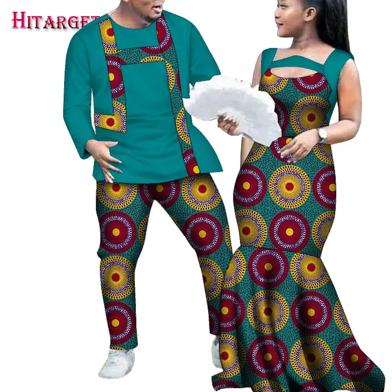 

African Clothes for Couples Dashiki Men's Suits and Lady's Dresses Lover Outfits Ankara Fashion Printed Maxi Dress for Wedding