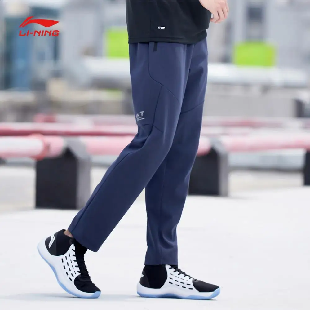 Li-Ning мужские тренировочные спортивные штаны из 74% хлопка и 26% полиэстера, удобные спортивные штаны с подкладкой AKLN359 MKY410