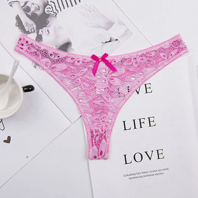 

3 batches of lingerie female underwear female tangas women femme thongs and sexy G strings string thong sexy lace hollow pink