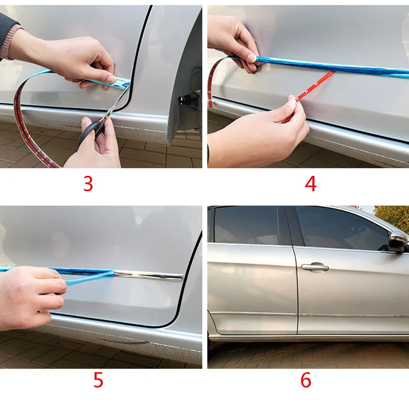 

Chrome Moulding Trim Car Door Protector Stickers Strip Bumper Grill Car Anti-Collision Tape Door Edge Guard Plate Bright Sticker