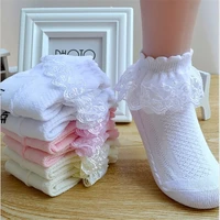 children ankle short sock white pink yellow baby girls kids toddler breathable cotton lace ruffle princess mesh socks
