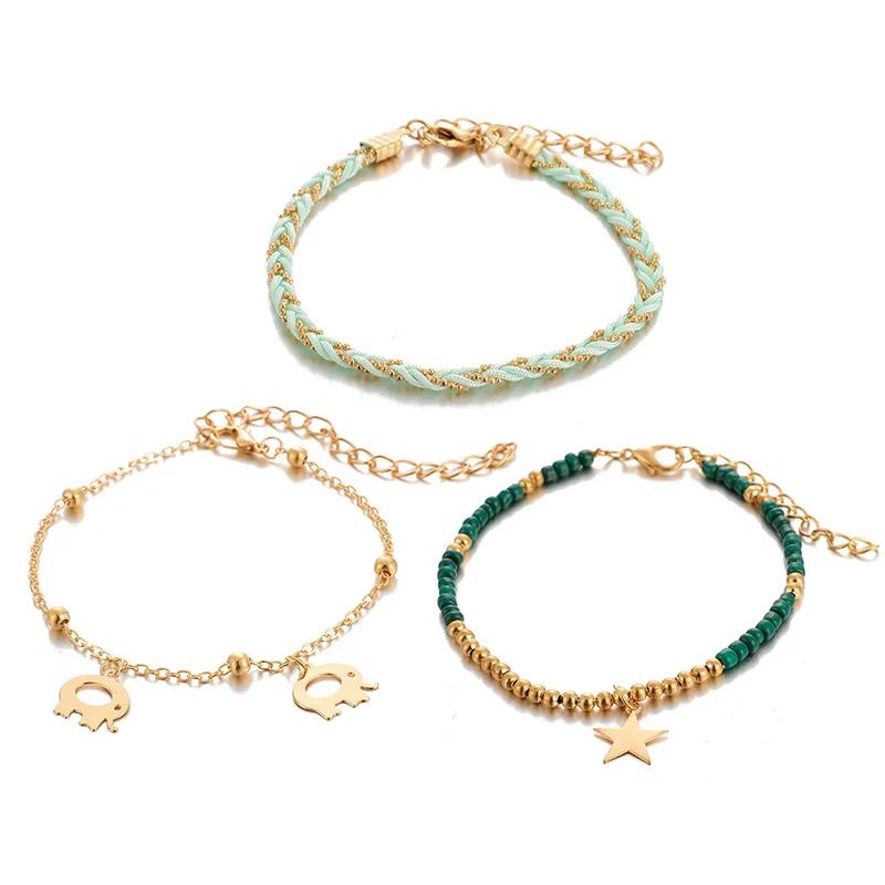 Украшение для ног Цвет Бохо плетеная веревка рисовые бусины Слон пятиконечная