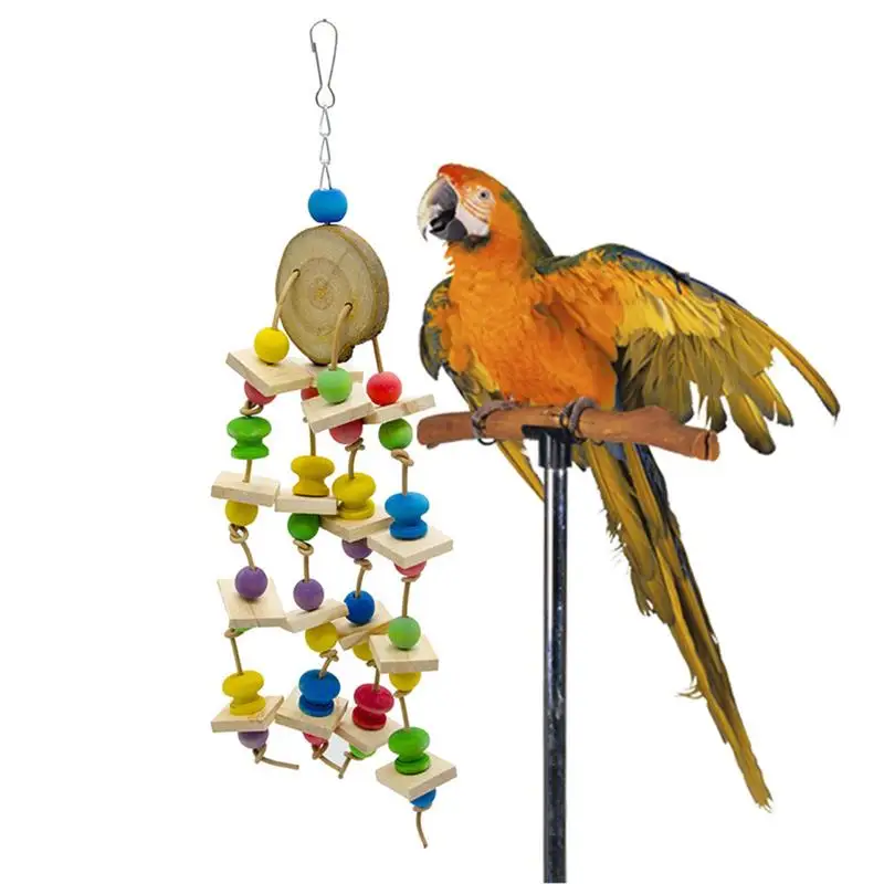 

1 Pcs Natural Wooden Bird Chewing Toy Blocks Interactive Parrot Molar Toys Parakeet Cage Hanging Stand Perch Toys Birds Supplies